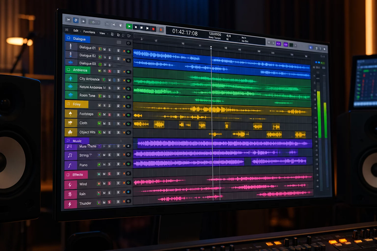 Sound Design Stacking with Color-Coded Basic Folders